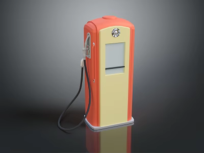 Vintage Red And Beige Fuel Pump With Black Hose On Dark Background 3d model