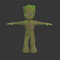 Standing Tree Character With Wooden Body And Green Moss Head Arms Outstretched