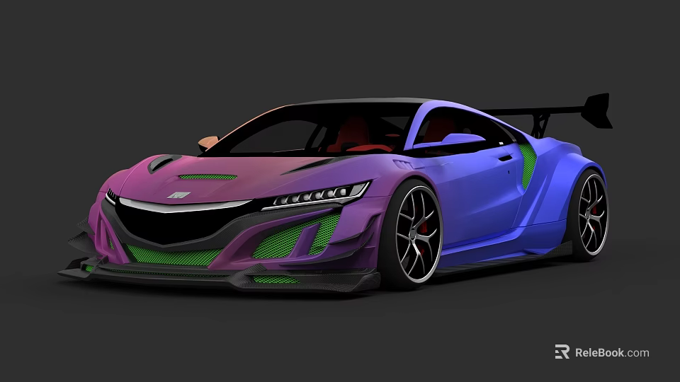 Purple Blue Gradient Sports Car With Striking Front Design Large Alloy Wheels And Rear Spoiler 3d model 