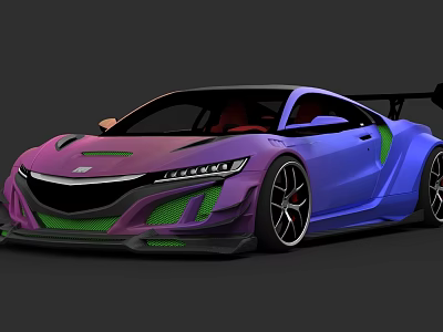Purple Blue Gradient Sports Car With Striking Front Design Large Alloy Wheels And Rear Spoiler 3d model