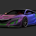 Purple Blue Gradient Sports Car With Striking Front Design Large Alloy Wheels And Rear Spoiler