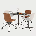 Modern Dining Table And Chair Set With Round Top White Brown Seats And Wheels