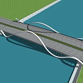 Modern Curved Bridge With Road Lanes Over Water And Grass Sides