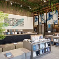 Book Art Space With Greenery Ceiling Wooden Bookshelves And Decorative Artworks