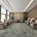 Modern Hotel Public Lounge Area With Comfortable Sofas Coffee Tables And Green Plants