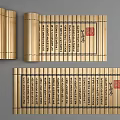 Traditional Chinese Bamboo Scrolls With Ancient Calligraphy And Red Seal Stamps