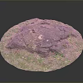 Round Natural Ground With Black Stone Green Grass Mud And Small Scattered Stones