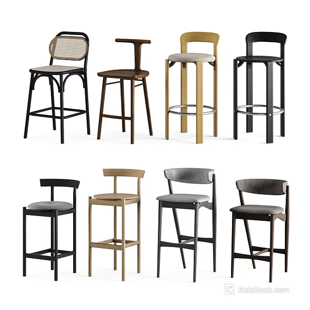 Modern Bar Stools With Various Styles And Materials For Home Kitchen Bar Areas 3d model 