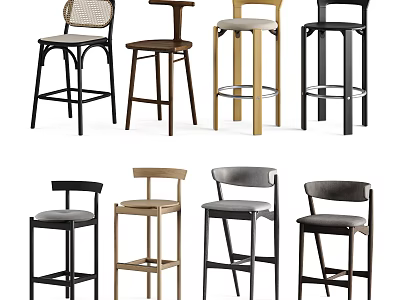Modern Bar Stools With Various Styles And Materials For Home Kitchen Bar Areas 3d model
