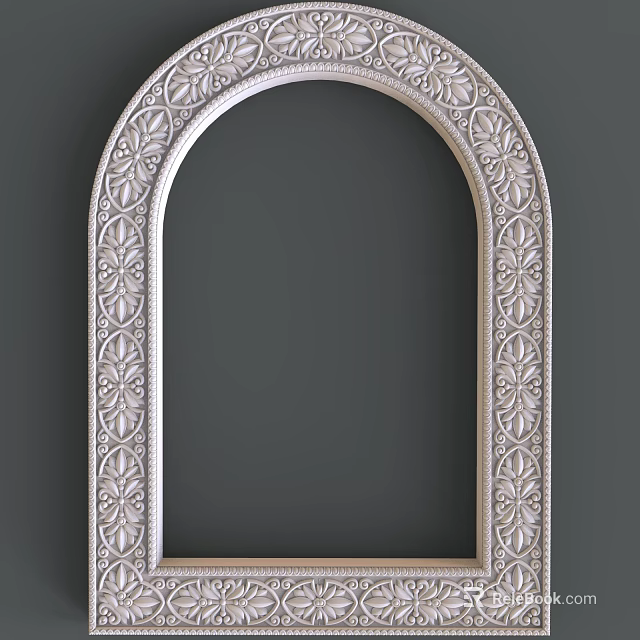 Silver Arched Photo Frame With Intricate Carvings And Decorative Design 3d model 