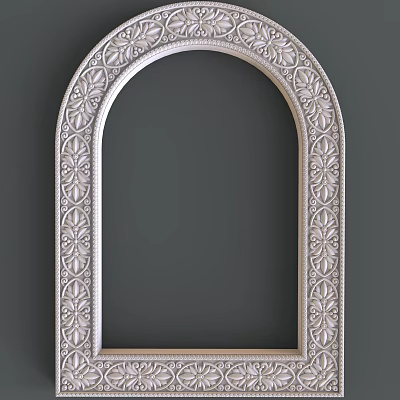 Silver Arched Photo Frame With Intricate Carvings And Decorative Design 3d model