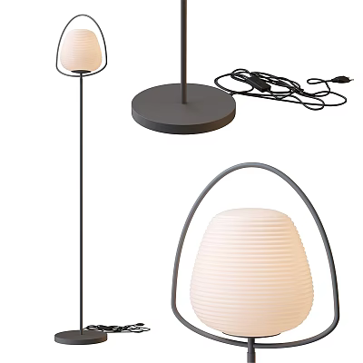 Modern Floor Lamps With Black Metal Frame And White Ribbed Shade Design 3d model