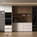 Modern Kitchen Sideboard With Wooden Cabinets White Drawers And Wine Rack