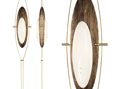 Modern Oval Shaped Floor Lamp With Wooden Frame Golden Metal And White Shade 3d model