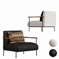 Modern Comfortable Lounge Chairs With White Black Fabric Wooden Armrests And Decorative Pillow