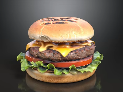 Juicy Grilled Burger With Melted Cheese Fresh Tomato And Crispy Lettuce 3d model