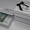 Elegant Ornament Decoration Set With White Gift Boxes And Black Ribbon Inside Opened Box 3d model