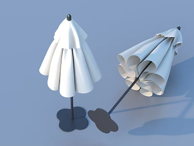 Two White Umbrellas With Flower Shaped Base Open And Folded Design 3d model