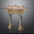 Traditional Architectural Structure With Dragon Motifs Multi Angular Roof And Decorative Columns