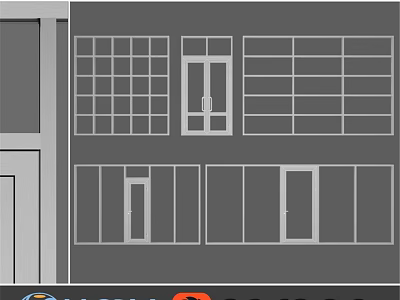 Modern Building Exterior With Swing Door Multiple Windows And Structured Design 3d model