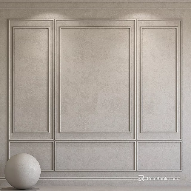 Light Colored Decorative Wall Panels With Rectangular Frames And White Spherical Object 3d model