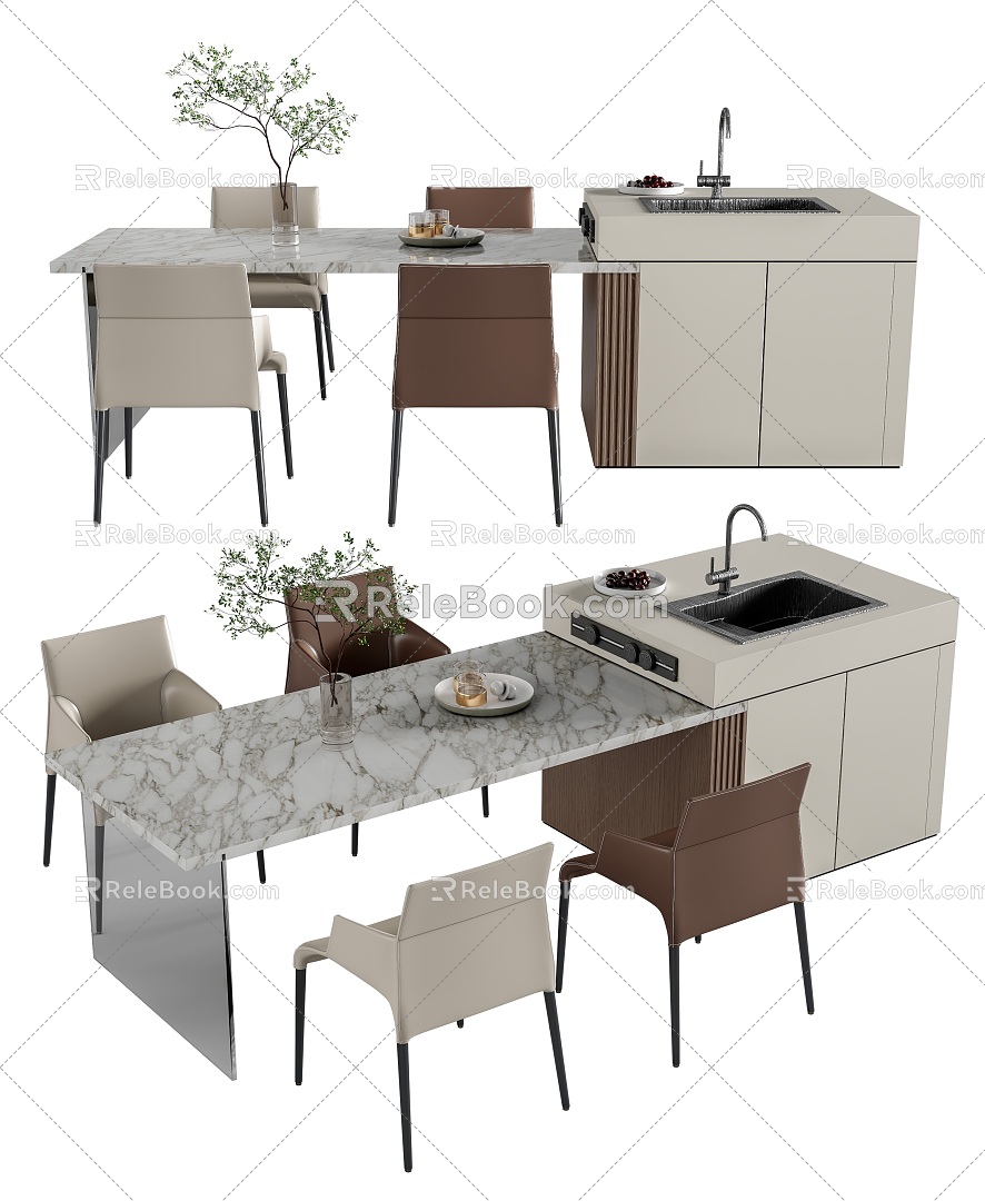 Modern Island Table and Chair 3d model