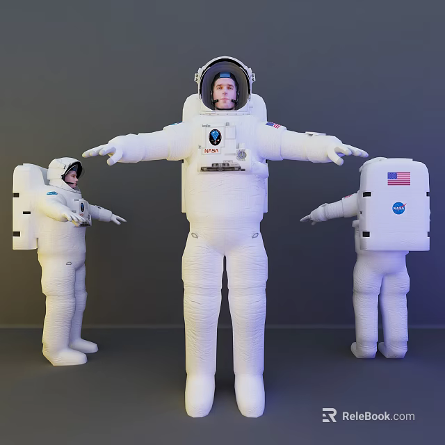 Man in White NASA Spacesuit with American Flag Standing with Arms Outstretched 3d model