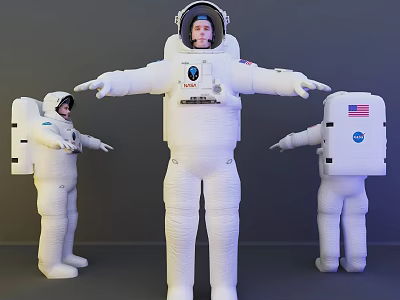 Man in White NASA Spacesuit with American Flag Standing with Arms Outstretched 3d model
