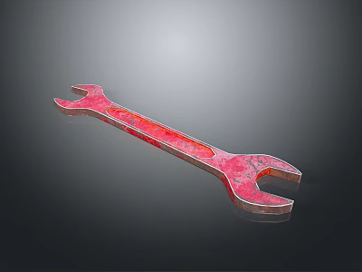 Red Rustic Wrench Tool With Metallic Finish On Dark Background 3d model