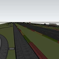 Road Infrastructure Featuring Multiple Lanes Green Belts And Lane Markings 3d model