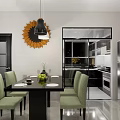 Modern Living Dining Room Interior With Green Sofa Round Coffee Table And Wall Art
