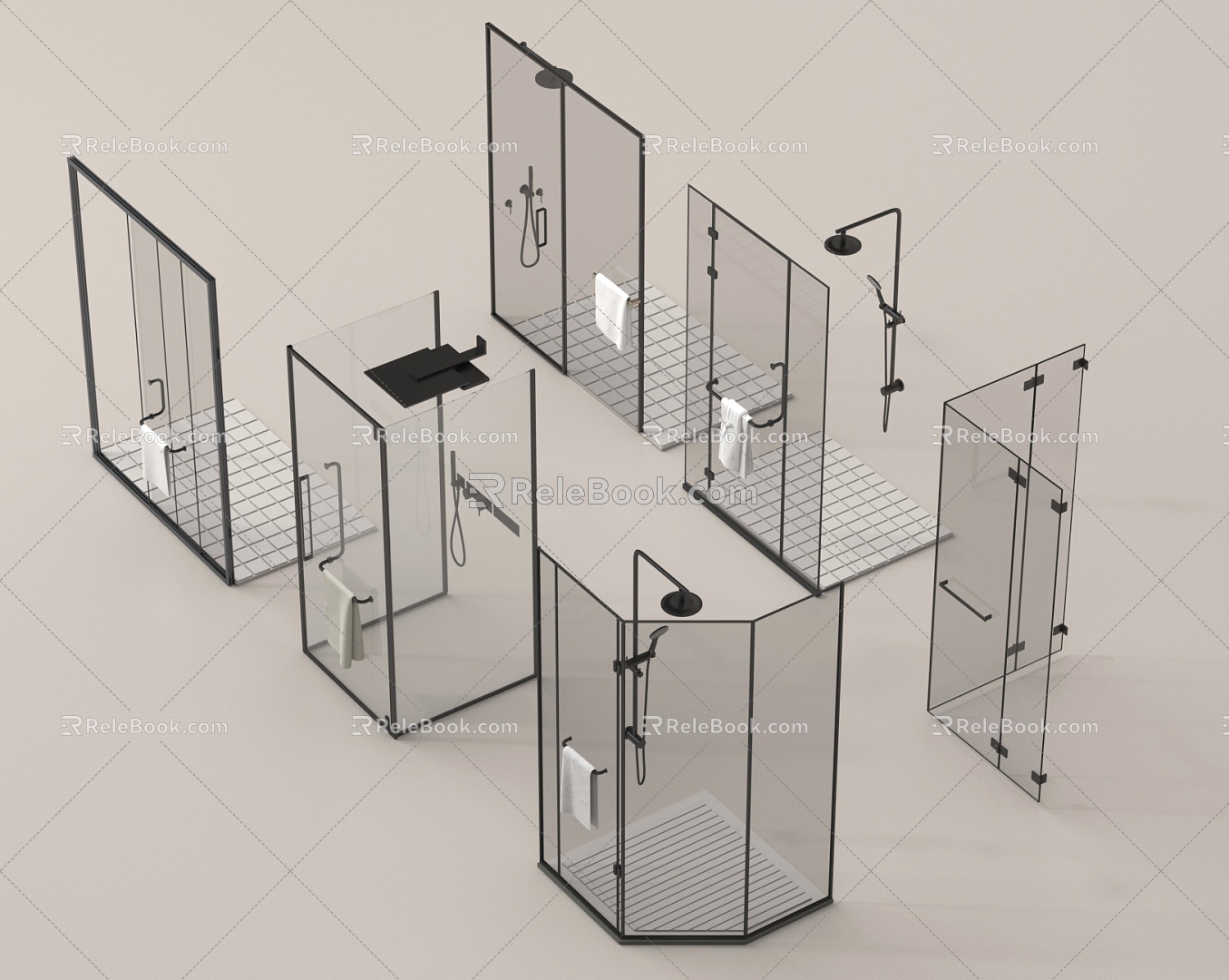 Modern Extremely Narrow Shower Shower Shower Extremely Narrow Glass Door 3d model