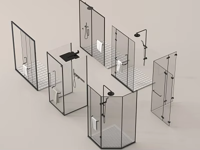 Modern Shower Sauna Interior Design With Glass Enclosures And Different Shaped Areas 3d model