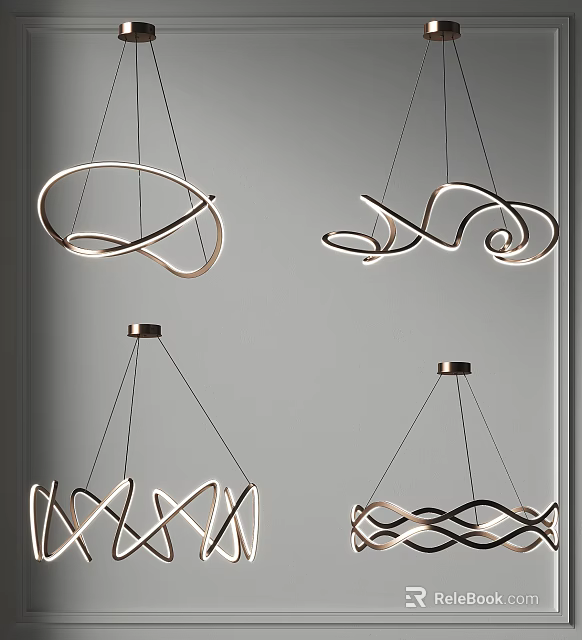 Modern Chandelier Designs With Curved Metal Frames And Illuminated Accents 3d model 