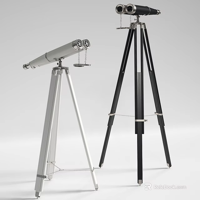 Two Telescopes With Silver And Black Tripod Stands For Observation Use 3d model 