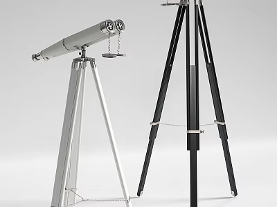 Two Telescopes With Silver And Black Tripod Stands For Observation Use 3d model