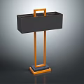Black Standing Furniture With Orange Frame And Multiple Compartments On Base