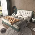 Modern Double Bed With Tufted White Headboard Green Frame And Nightstand 3d model