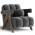 Green Fabric Leisure Chair With Wooden Armrests And Plush Cushion Design