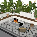 Courtyard Garden Design With Lush Tropical Plants Decorative Tiled Floor Fire Pit And Seating Area