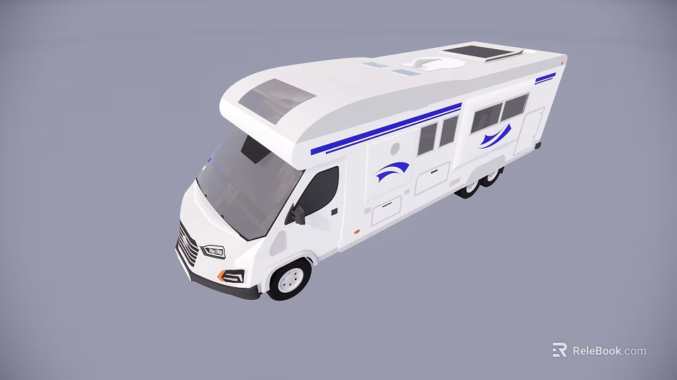 Modern White Bus Featuring Blue Stripes And Solar Panels On Roof Design 3d model 