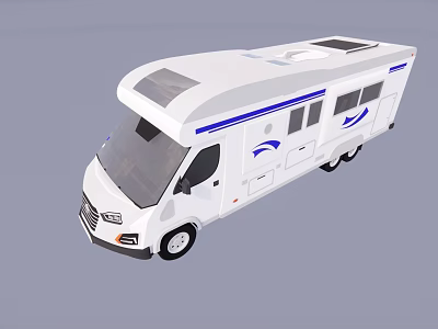 Modern White Bus Featuring Blue Stripes And Solar Panels On Roof Design 3d model