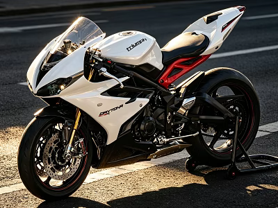 Sleek White Ducati Panigale Motorcycle With Red Black Accents On Road 3d model