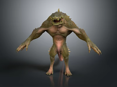 Game and Movie Character With Muscular Body Spiked Back And Sharp Teeth 3d model