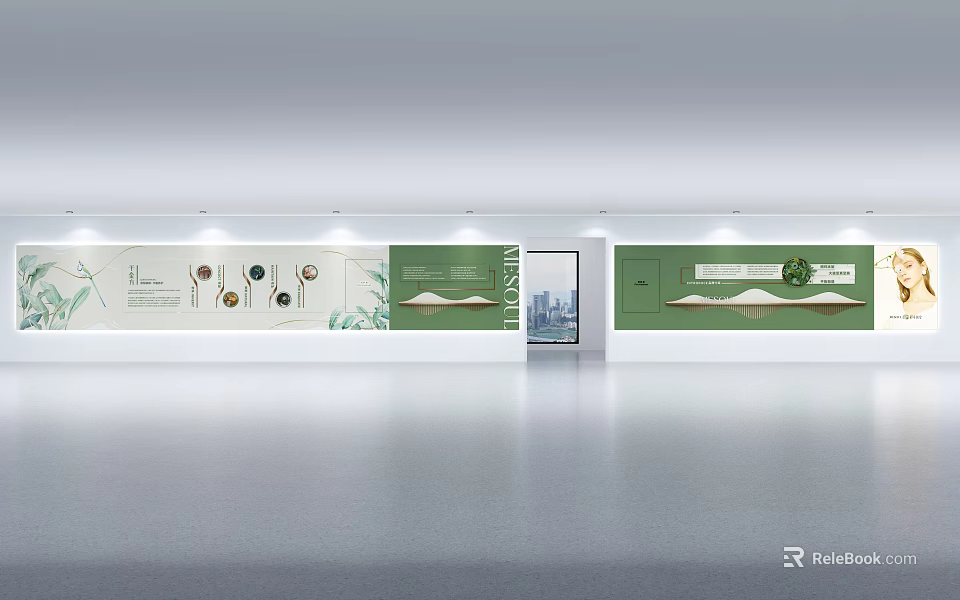 Modern Interior Green Decorative Wall with Plant Patterns and Soft Lighting Elements 3d model