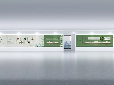 Modern Interior Green Decorative Wall with Plant Patterns and Soft Lighting Elements 3d model