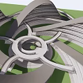 Modern Office Building With Curved Glass Facade Central Courtyard Green Lawn And Tree
