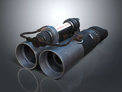 Vintage Metal Binoculars with Dual Tubes and Leather Strap for Outdoor Observation Gear 3d model