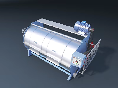 Industrial Drum Washing Machine With Stainless Steel Body Electric Motor And Control Panel 3d model