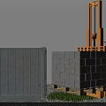 Industrial Forklift Equipment Loading Gray Bricks on Pallet Near Shipping Container 3d model